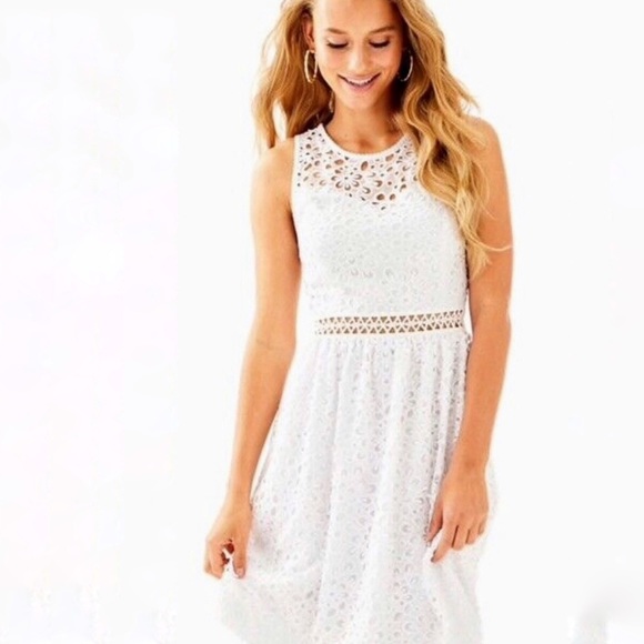 NWT LILLY PULITZER Alivia White Sleeveless Mini Dress Size 0 Eyelet Lace Formal - Picture 2 of 8